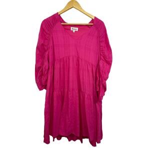 &Merci Pink V-neck Ruched Sleeve Tiered Shift‎ Dress Size Medium